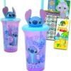 Disney Lilo and Stitch Water Bottle for Kids, Girls, Boys - 3 Pc School Supplies Bundle with Stitch Water Bottle, Create a Face Sticker Book, and More Lilo and Stitch Cups for Kids