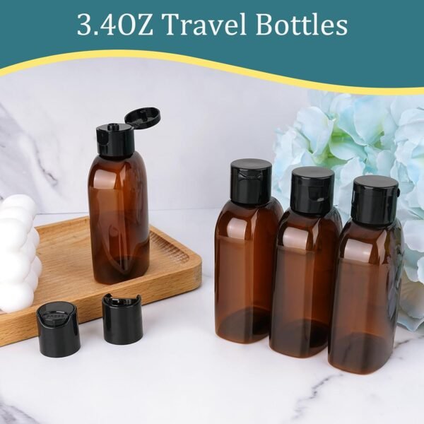 Cosywell Travel Shampoo Bottles 4pcs 3.4oz TSA Approved Travel Size Bottles for Toiletries Leak Proof Empty Lotion Containers with Flip Cap Small Plastic Squeeze Bottles - Image 3