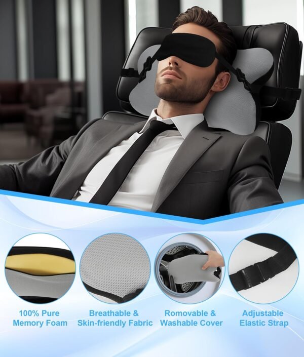 Travel Pillows for Airplanes, Neck Pillow for Sleeping Airplane Pillow with Eye Mask Memory Foam Travel Neck Pillows for Traveling Long Flights Road Trip Car Headrest - Stops Head Bobbing - Image 3