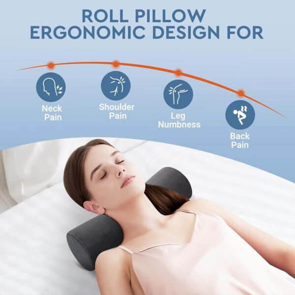 Neck Pillow for Sleeping, Cervical Pillow with Washable Zippered Cover, Cylinder Pillow, Neck Pillows for Travel, Home, Office, (17.4 x 4inch) - Image 4