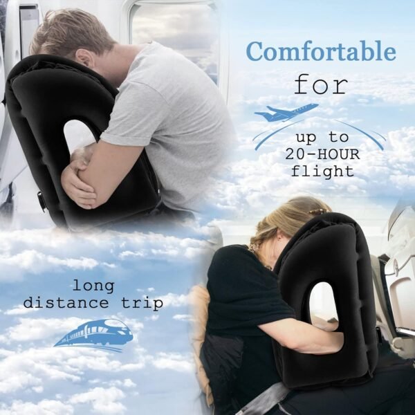 Inflatable Travel Pillows for Airplanes, Neck Support Travel Pillow for Sleeping Airplanes/Trains/Cars/Office Napping with Free Eye Mask, Earplugs - Image 2