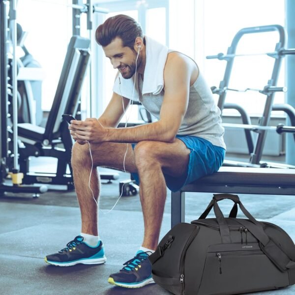 Travel Duffle Bag, 43L Gym Bags for Men, 4 in 1 Sports Gym Duffel Bag, Gym Backpack with Shoe Compartment, Waterproof Travel Weekender Overnight Bag For Football Backpack Carry on Luggage-Black - Image 8