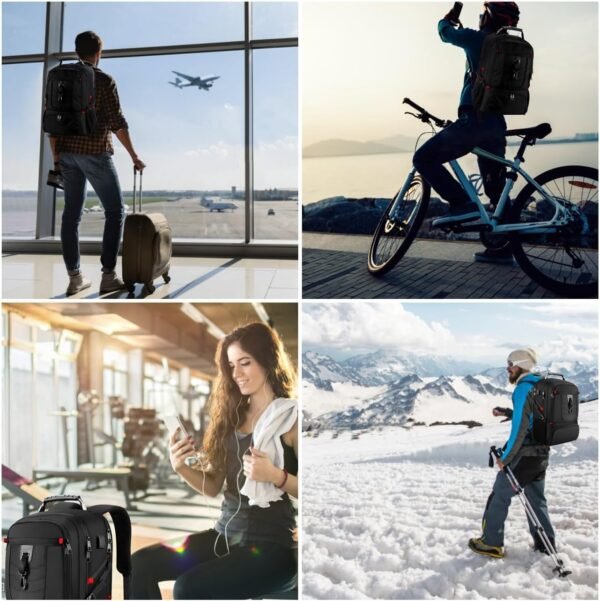 Travel Business Laptop Backpack for 18.4in PC with Shoe Compartment USB Charging Port,Sport Gym Bag for College Hiking Camping,Waterproof School Bookbag for Men Women Boys,Black - Image 7