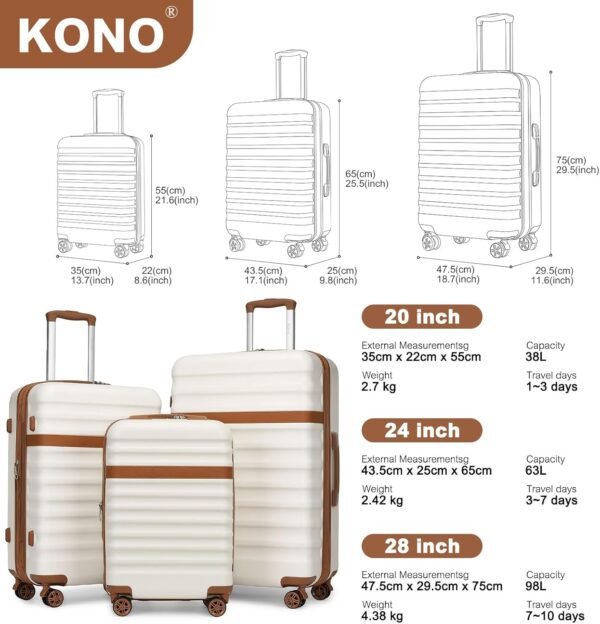 Kono Luggage Expandable 28 Inch Large Checked Luggage, ABS+PC Hardside Trolley Travel Case Hard Shell Suitcase with TSA Lock, Cream Brown - Image 6