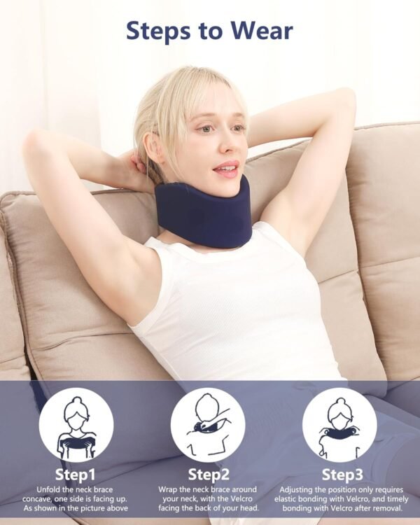 Neck Brace for Pain Relief & Sleep Apnea - 2024 Upgrade Washable Silicone Cervical Collar for Neck Pain and Support, Anti-Snoring Neck Brace for Sleeping (Dark Blue, 3.35 inch Height) - Image 6