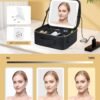 Portable Rechargeable Travel Makeup Bag - Makeup Case Organizer with LED mirror 3 Color Lights Adjustable Brightness Cosmetic Train Case with Adjustable Dividers for Women (Black) - Image 2