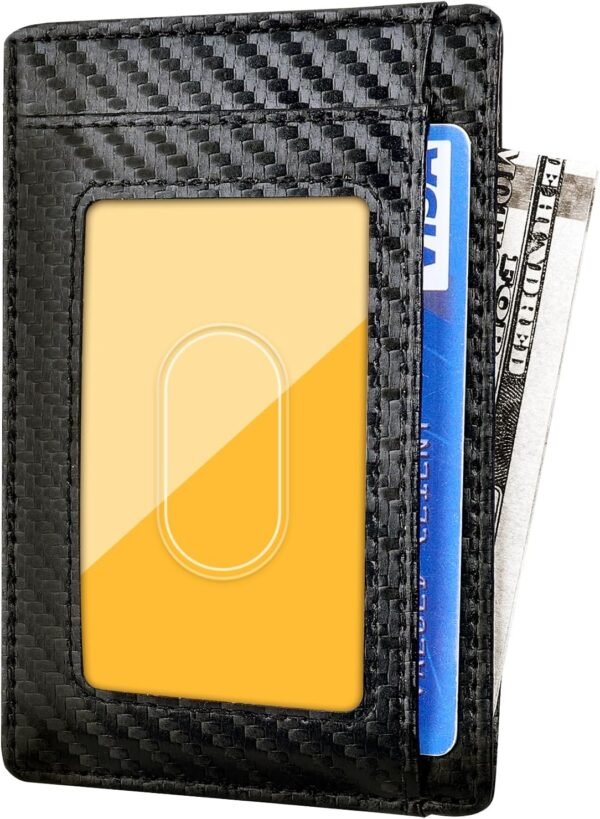 Travelambo Front Pocket Minimalist Leather Slim Wallet RFID Blocking Carbon Fiber Texture - Image 2
