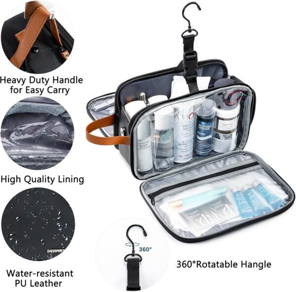 BAGSPRITE Toiletry Bag for Men, Women Travel Bag for Toiletries, Toiletry Bag Shaving Dopp Kit Organizer, Large Water-resistant Travel Bathroom Bag for Traveling, Black/Brown - Image 4