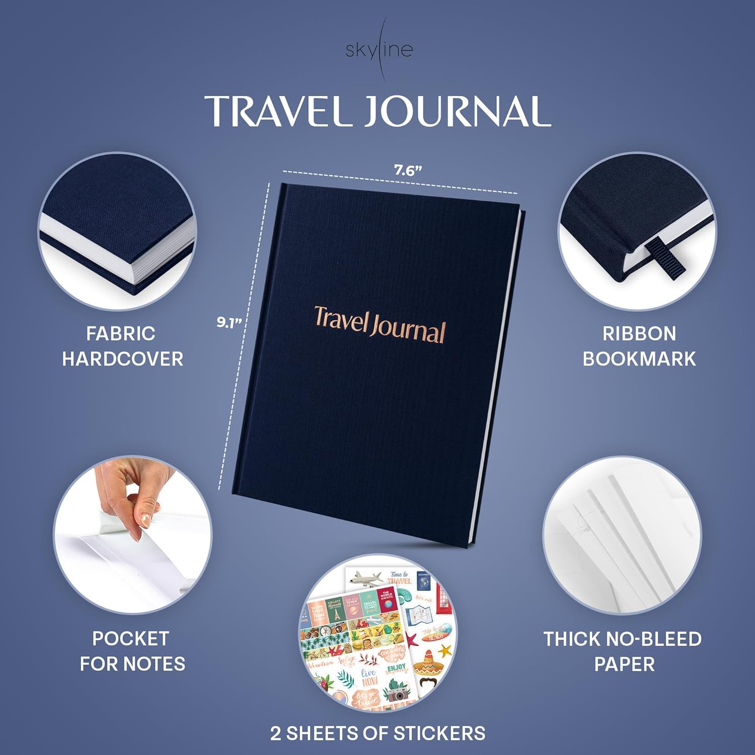 Skyline Travel Journal – Traveling Diary & Photo Journal – Vacation Essentials for Family, Men & Women – Bucket List Notebook (Navy Blue) - Image 2