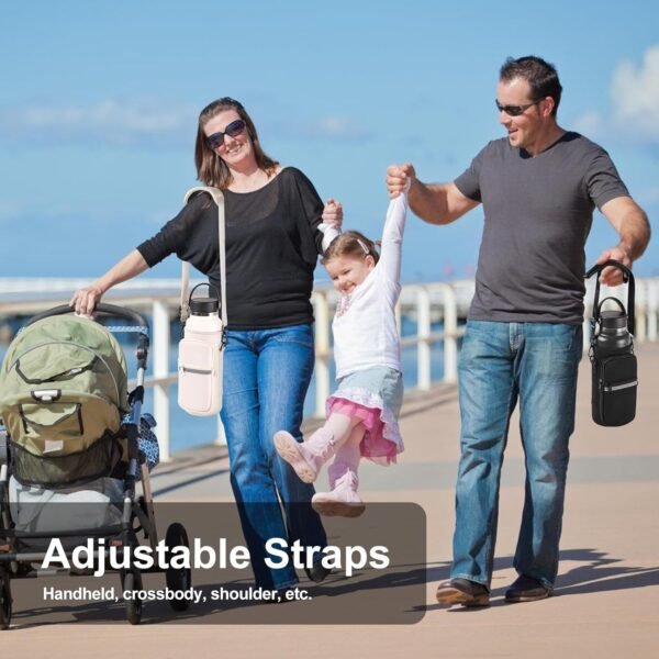 Water Bottle Holder with Strap for Hydro Flask Wide Mouth 32oz & 40oz, Water Bottle Carrier Sling Bag with Phone Pocket, Gym Bottle Accessories, Water Bottle Bag for Walking Hiking Travel-Gray Green - Image 5