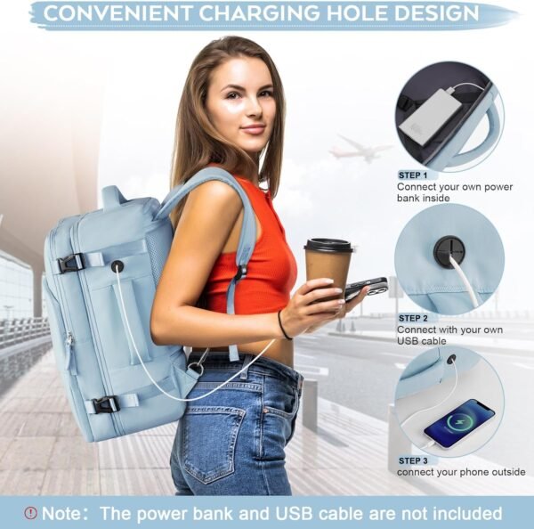 Large Travel Backpack Women, Carry On Bags For Airplanes, Lightweight Personal Item Bag, Laptop Backpack, Casual Work Gym College Weekender Bag, Light blue - Image 4