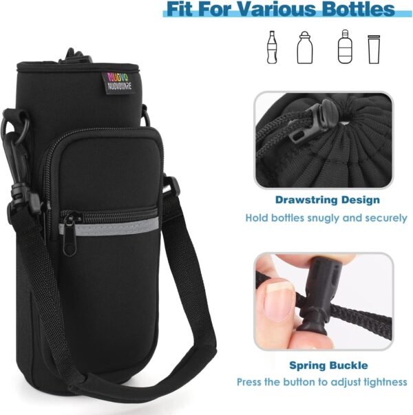 Nuovoware Water Bottle Carrier Bag, 25oz/32oz Bottle Pouch Holder, Adjustable Shoulder Hand Strap 2 Pocket Sling Neoprene Sleeve Sports Water Bottle Accessories for Hiking Travelling Camping - Image 6