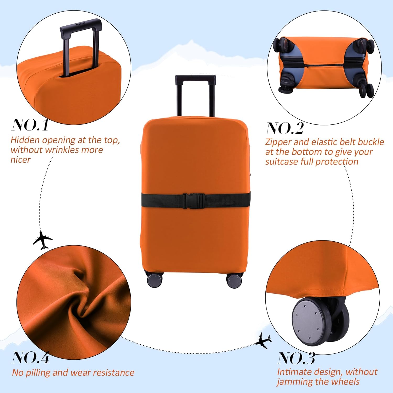 Travel Luggage Cover Suitcase Protector Scratch-Resistant Fit 19-31 Inch Suitcase, Not Included Suitcase (Orange, S(19-21 inch)) - Image 3
