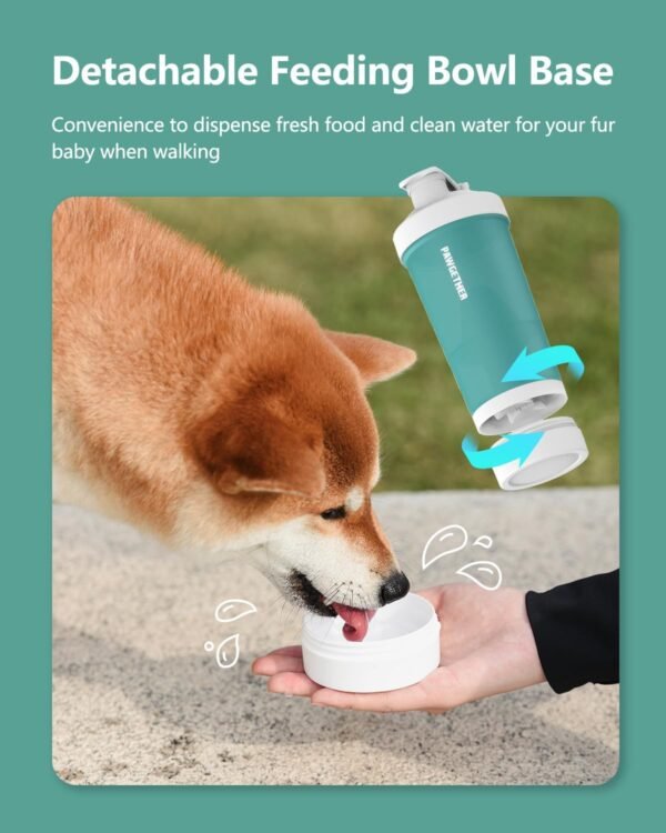 PAWGETHER® Dog Water Bottle with Poop Bag Food Container Shoulder Stap, Built in Bowl No Spill Portable Dog Travel Water Bottle Dispenser (450mL for Water 150mL for Food, Grey) - Image 7