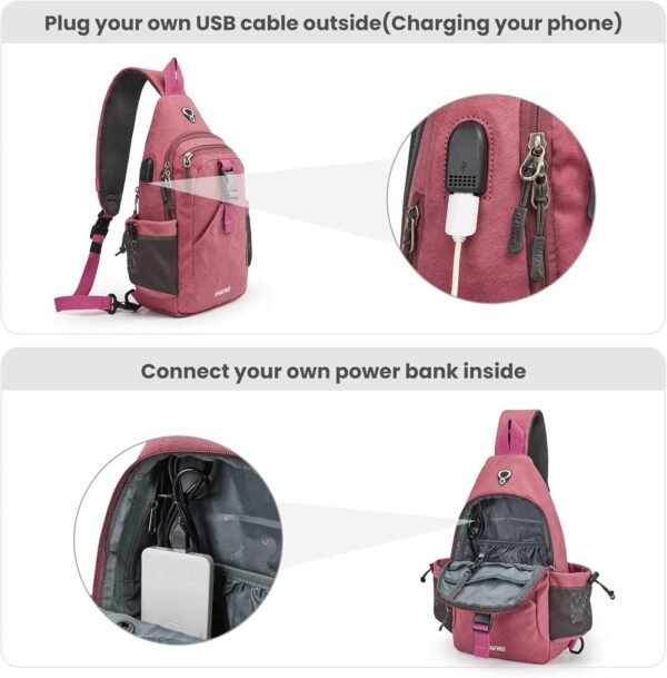 G4Free Canvas Sling Bag Crossbody Backpack with USB Charging Port & RFID Blocking, Hiking Daypack Chest Bag for Women Men - Image 4