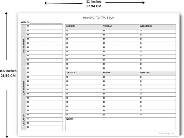 Weekly To Do List Notepad, 60 Page Task Planning Pad w/Daily Checklist, Priority Todo Checkbox & Notes. Desk Notebook to Organize Office 11 X 8.5 - Image 6