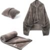 Mellowdy Shawl Blanket Pillow 2-in-1 with Sleeves for Office, Work, Home (Dark Grey, 40x60) - Wearable Adult Snuggie Coat Poncho, Airplane Travel Set, Fleece Shoulder Wrap for Men and Women