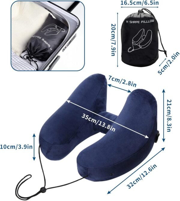 Inflatable Travel Pillows for Airplanes，Inflatable Neck Pillow，Travel Pillow With Hood，Inflatable Travel Pillow，Support Head Airplane Pillow, Travel Essentials For Plane Car Train Sleeping (Grey) - Image 2