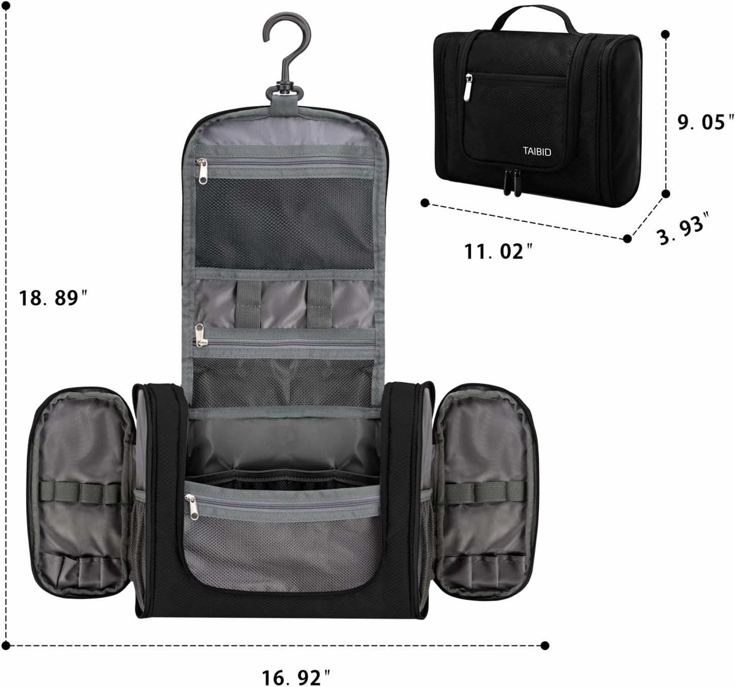 TAIBID Travel Hanging Toiletry Bag for Women and Men,Makeup Organizer Bag for Essentials Accessories Cosmetics (BLACK) - Image 3