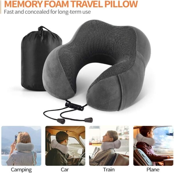 Travel Pillow 100% Memory Foam Pillow, Neck Pillow for Airplane, Neck & Head Support Pillow for Sleeping Rest & Car, Travel Pillows Kit with Storage Bag, Sleep Mask and Earplugs Dark Grey - Image 7