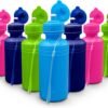 4E's Novelty Bulk Water Sports Bottles for Kids (12 Pack) 18 oz Squeeze Reusable Plastic Neon Colors Water Bottle, BPA Free, Bike Kids Water Bottles Party Favor Gift Giveaways