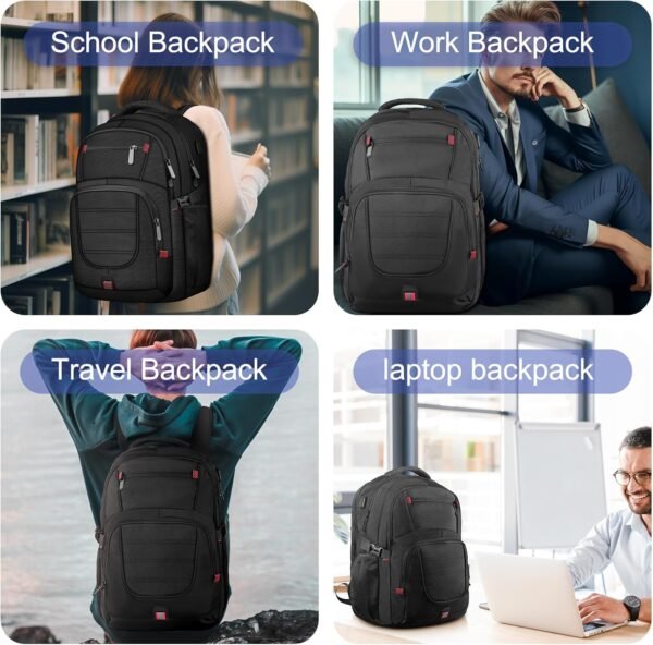 Extra Large Backpack, 50L Travel Backpack, 17 inch Laptop Backpack for Men, TSA Approved Heavy Duty Backpack with USB Charging Port, Anti Theft Backpack for Business Work College, Black - Image 7