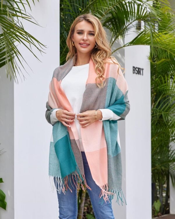 Fuinloth Women's Large Plaid Scarf Fashion Long Shawl Wrap for Winter Warm Lightweight - Image 7