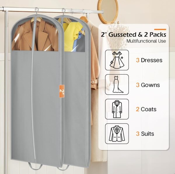 MISSLO 65" Foldable Garment Bags for Travel Waterproof Dress Bags for Gowns Long for Closet Storage Dress Protector Bag for Gowns, Suits, Coats, Grey, 2 Packs - Image 6