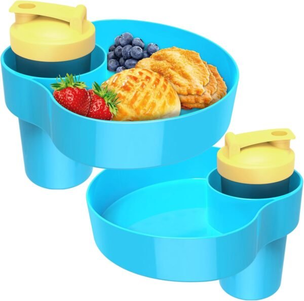 2PCS Kids Car Seat Snack Tray, Travel Tray for Kids Car Seat with Cup Holder, Toddlers Road Trip Essential Travel Snacks Food Plate Tray for Stroller and Safety Seats (Sky blue)