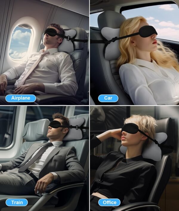 Travel Pillows for Airplanes, Neck Pillow for Sleeping Airplane Pillow with Eye Mask Memory Foam Travel Neck Pillows for Traveling Long Flights Road Trip Car Headrest - Stops Head Bobbing - Image 5