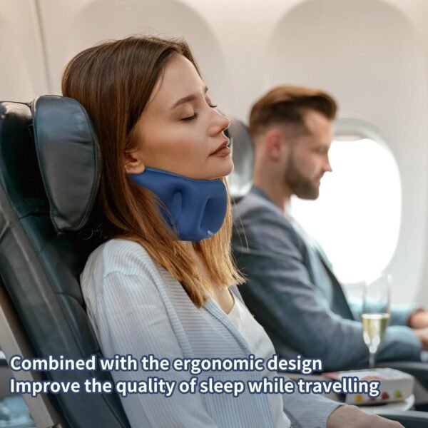 Inflatable Neck Pillow, Travel Pillow with Air Press Pump for Airplane, Traveling, Car, Office, and Home, Chin Support Neck Relief - Airplane Travel Essentials - Image 4