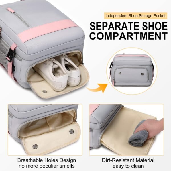 Large Travel Backpack for Women, 40L Carry On Backpack Airline Flight Approved with USB Charging Port Shoes Compartment, Personal Luggage Backpack Casual Daypack 15.6 Inch Laptop Backpack - Image 5
