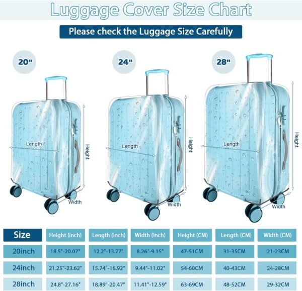 Upgraded Extra Thickness Clear Luggage Cover, 0.3mm 24" PVC Suitcase Cover Protector, Transparent Luggage Protector for Suitcase Cover, Waterproof Dustproof Anti-scratch Travel Suitcase Covers - Image 2