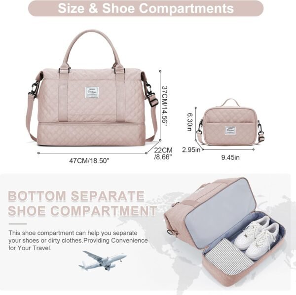Weekender Bags for Women, Carry-On Personal Item Bag, Overnight Travel Duffel Bag with Shoes Compartment &Trolley Sleeve - Image 3