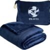 Bnuitland Travel Blanket and Pillow 2 in 1, Soft Flannel Airplane Blanket in Bag Compact-Long Flight Essential for Adults and Kids, Portable Luggage Sleeve and Backpack Clip, 65×40 inch Navy