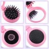 2Pcs Folding Brush with Mirror Travel Size Hair Brush Round Mirror Pocket Hair Brush Portable Pop Hairbrush for Women Travel Purse Small Compact Hair Massage Comb(Pink, Purple) - Image 4