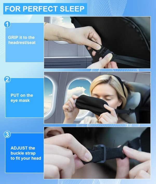 Travel Pillows for Airplanes, Neck Pillow for Sleeping Airplane Pillow with Eye Mask Memory Foam Travel Neck Pillows for Traveling Long Flights Road Trip Car Headrest - Stops Head Bobbing - Image 4