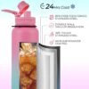 LyriFine 40oz Sport Water Bottle with Paracord Handles & Strap, Straw Lid & Spout Lid, Double Wall Vacuum Keep Cold & Hot, BPA-Friendly Reusable, Wide Mouth Water Bottle for Travel, Pink - Image 4
