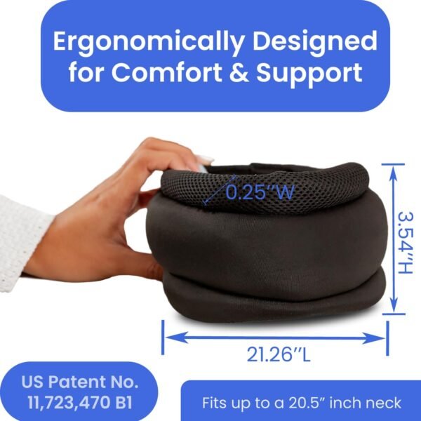 Patented Travel Neck Pillow - Premium Soft Neck Support & Comfort for Sleeping on Airplanes & Cars- Memory Foam Shoulder & Neck Roll - Long Flight International Airplane Travel Pillow (Black) - Image 4