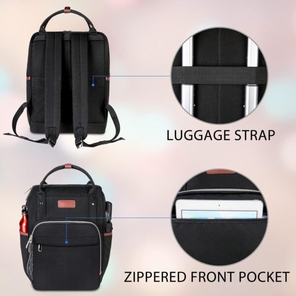 VANKEAN Laptop Backpack for Women Men 15.6-16.2 Inch Stylish Computer Work Backpack, Waterproof College Casual Daypack Business Travel Backpacks with USB Port & RFID Blocking, Black - Image 6