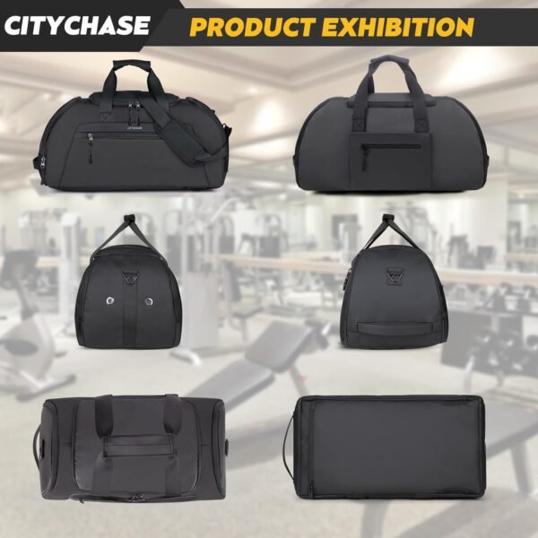 Travel Duffle Bag, 43L Gym Bags for Men, 4 in 1 Sports Gym Duffel Bag, Gym Backpack with Shoe Compartment, Waterproof Travel Weekender Overnight Bag For Football Backpack Carry on Luggage-Black - Image 7