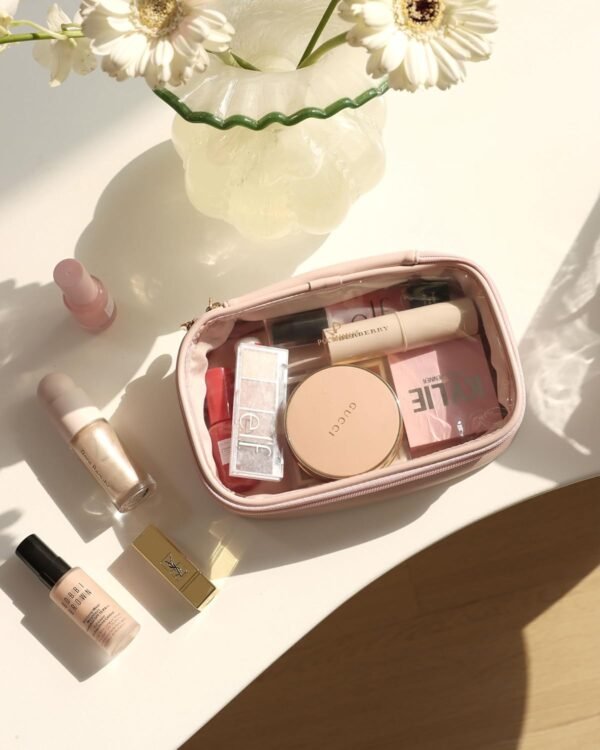 Pocmimut Makeup Bag,PU Leather Clear Makeup Bag Travel Makeup Bag Car Essentials for Women,Travel Essentials Cosmetic Bag Organizers(Beige) - Image 6
