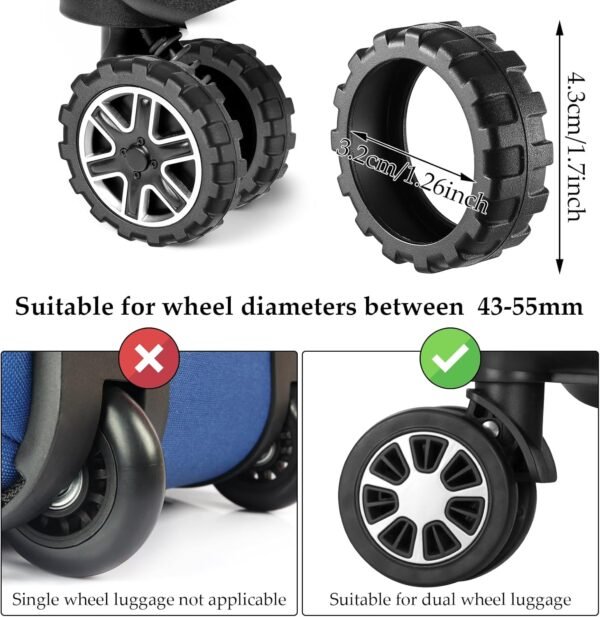 Lusofie 8 Pack Luggage Wheel Protectors Silicone Material Luggage Wheel Covers Suitcase Wheel Covers Suitable For Luggage Travel Suitcase Wheels Protection And Noise Reduction (Black) - Image 3