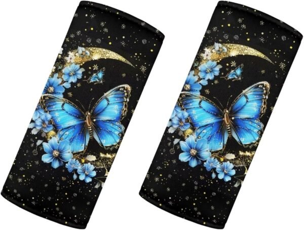 BIGCARJOB Butterfly Blue Luggage Handle Wrap Set for Suitcase Replacement Suitcase Identifier Protective Cover Trolley Case Grip Butterfly Travel Luggage Accessories Door Handle Covers