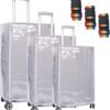 3PCS Clear Suitcase Cover Protectors with Colorful Straps, (20 Inches, 24 Inches, 28 Inches) Transparent PVC Waterproof Luggage Protective Cover Dustproof Travel Luggage Sleeve Protector