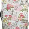 World Famous Scenery Luggage Cover - Washable Elastic Suitcase Cover - Eiffel Tower,Arc de Triomphe and Flower Butterfly Travel Suitcase Cover Fit 22-24 Inch Luggage