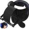 Travel Pillow for Airplanes, Airplane Pillow with Sleep Eye Mask, 360° Neck Support Pillow, Portable Travel Essentials, Adjustable Airplane Head Strap for Seats Without Headrest, Black