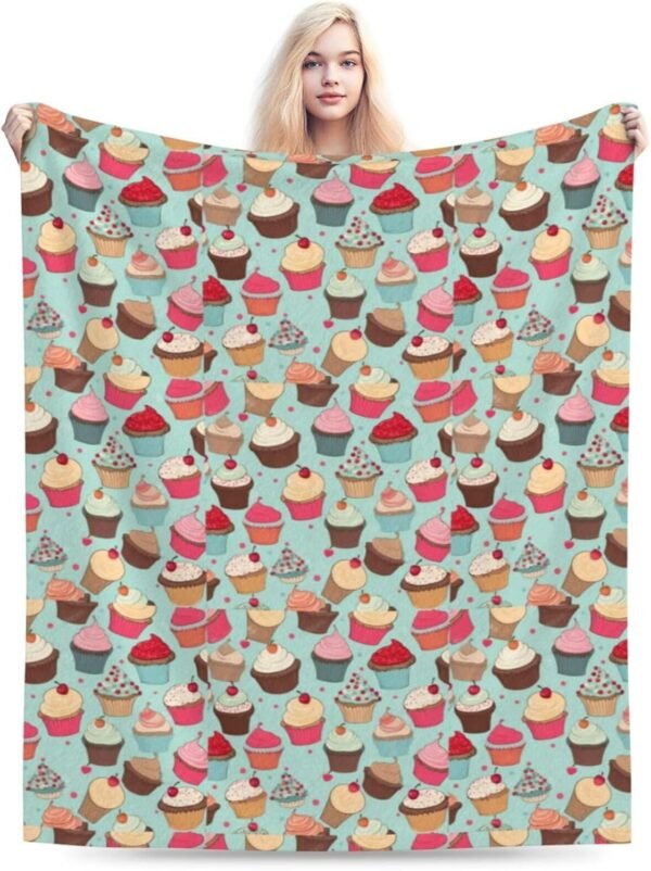 (Cupcake Pattern) Print Fall Throw Blanket Personalized Soft Flannel Blanket for Bed Couch Sofa, Blanket for Lightweight Fuzzy Cozy Blankets for Travel Office Home 60"X50" - Image 2