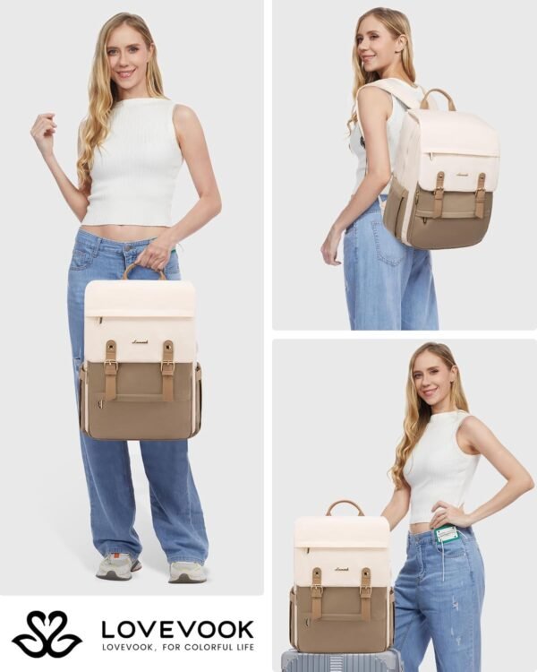 LOVEVOOK Laptop Backpack for Women Vintage Travel Backpack Purse Airline Approved 15.6 Inch Large Computer Backpack Fashion Teacher Nurse Bag for Work Business College - Image 6
