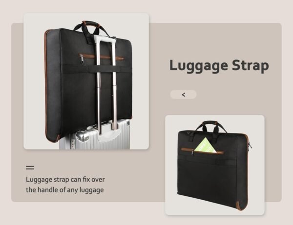 MATEIN Suit Carry On Garment Bags for Travel, Suit Bag with Detachable Adjustable Shoulder Strap, Waterproof Foldable Luggage Bag for Men Women, Large Compartment for Carrying Clothes, Black Stripe - Image 6